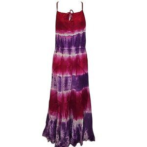 RAGA Tie Dye Cage Back Halter Maxi Dress Small New Party Resortwear Embroidery